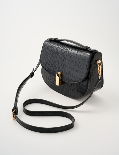 Whistle Faux Croc Crossbody Bag, Black product photo View 03 L