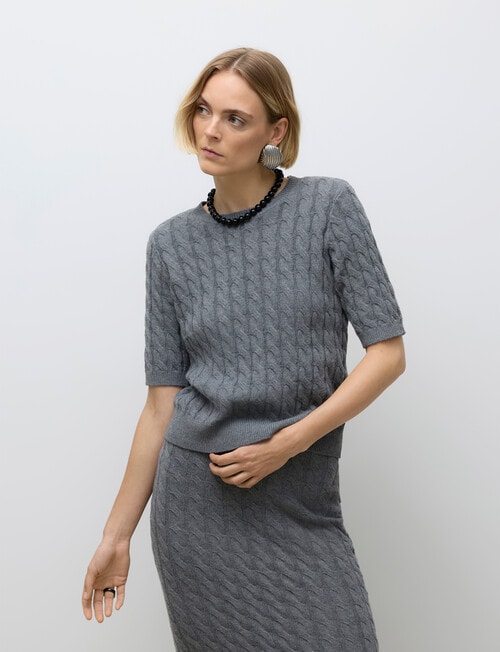 Vero Moda Lorella 2/4 Crew Neck Knit Top, Grey product photo View 03 L