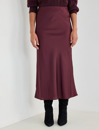 Whistle Bias Slip Satin Midi Skirt, Dark Cherry product photo