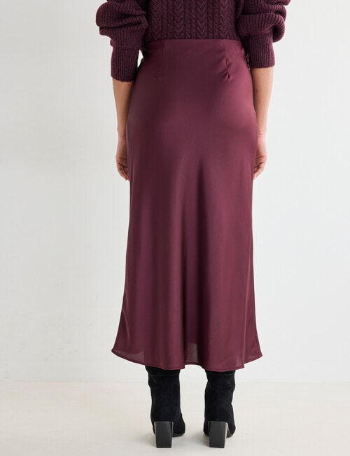 Whistle Bias Slip Satin Midi Skirt, Dark Cherry product photo View 02 L