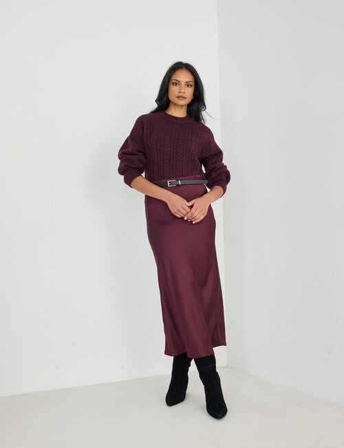 Whistle Bias Slip Satin Midi Skirt, Dark Cherry product photo View 05 L