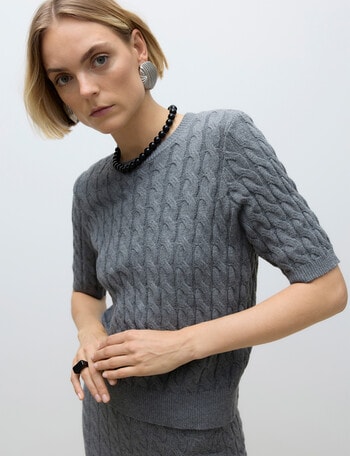 Vero Moda Lorella 2/4 Crew Neck Knit Top, Grey product photo
