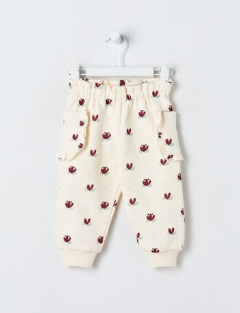 Teeny Weeny Swan Song Play Fleece Floral Track Pant, Cream & Cherry product photo