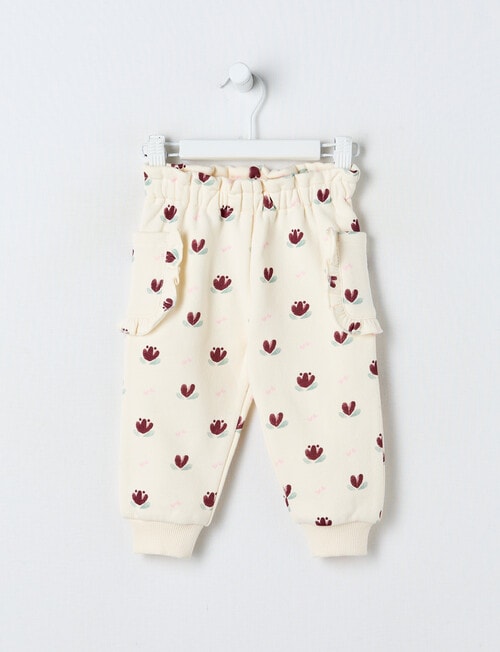 Teeny Weeny Swan Song Play Fleece Floral Track Pant, Cream & Cherry product photo