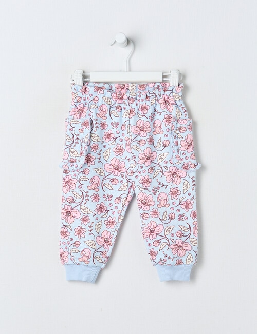 Teeny Weeny Swan Song Play Fleece Flower Track Pant, Blue & Pink product photo