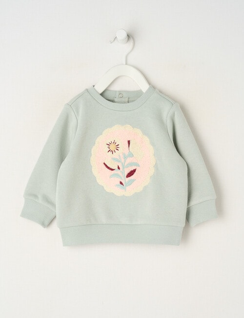 Teeny Weeny Swan Song Play Long-Sleeve Fleece Flower Sweatshirt, Green product photo
