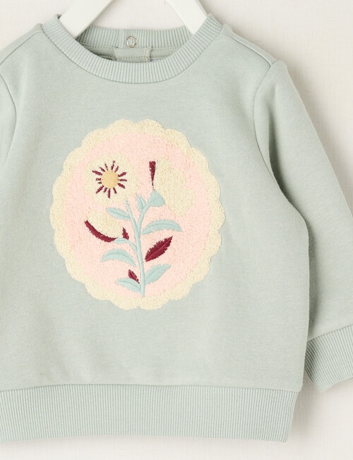 Teeny Weeny Swan Song Play Long-Sleeve Fleece Flower Sweatshirt, Green product photo View 03 L