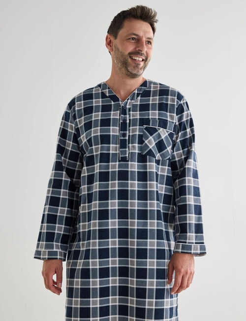 Chisel Check Flannel Nightshirt, Navy & Grey product photo View 03 L