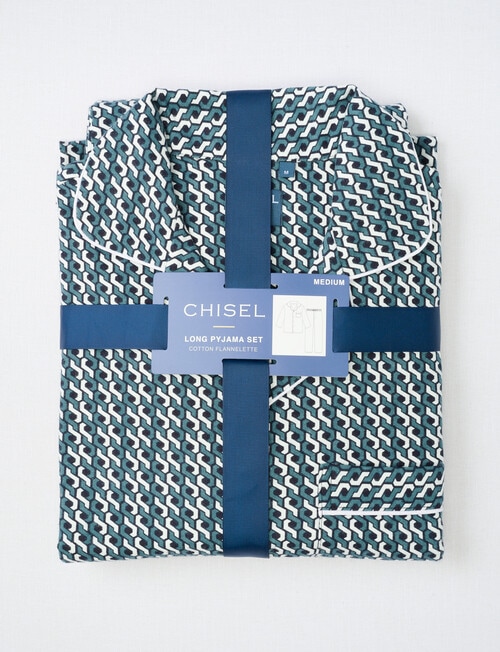 Chisel Check Flannel Long PJ Set, Blue Geo product photo View 07 L