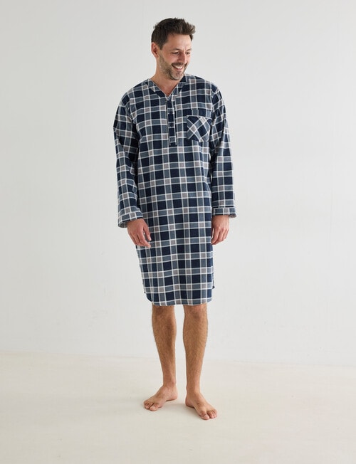 Chisel Check Flannel Nightshirt, Navy & Grey product photo