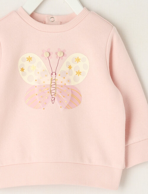 Teeny Weeny Swan Song Play Long-Sleeve Fleece Butterfly Sweatshirt, Pink product photo View 03 L
