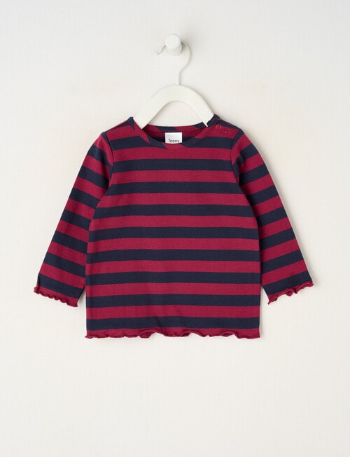Teeny Weeny Swan Song Play Long-Sleeve Stripe Tee, Cherry & Navy product photo