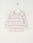Teeny Weeny Swan Song Play Long-Sleeve Rib Stripe Tee, Pink & Cream & Blue & Grey product photo