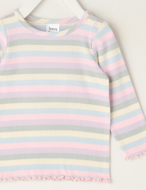 Teeny Weeny Swan Song Play Long-Sleeve Rib Stripe Tee, Pink & Cream & Blue & Grey product photo View 02 L