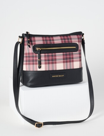 Boston + Bailey Boba Check Printed Crossbody Bag, Burgundy product photo