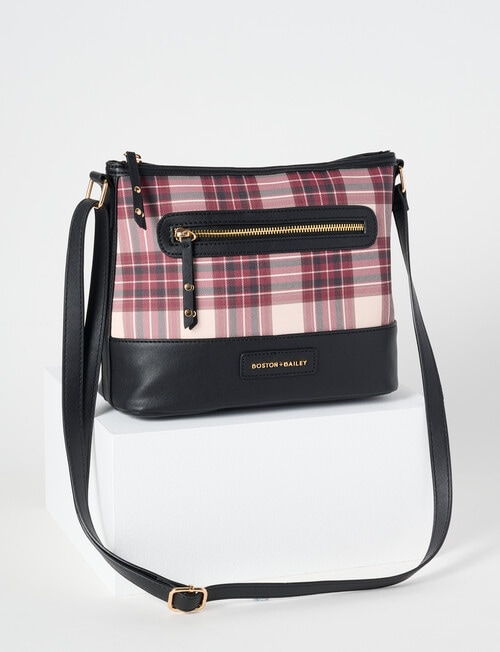 Boston + Bailey Boba Check Printed Crossbody Bag, Burgundy product photo