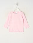 Teeny Weeny Swan Song Play Long-Sleeve Rib Stripe Tee, Pink & White product photo