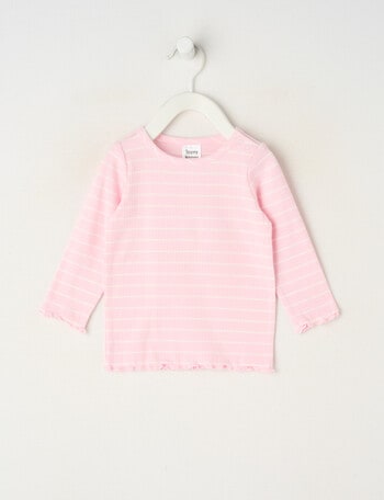 Teeny Weeny Swan Song Play Long-Sleeve Rib Stripe Tee, Pink & White product photo