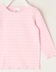 Teeny Weeny Swan Song Play Long-Sleeve Rib Stripe Tee, Pink & White product photo View 02 S