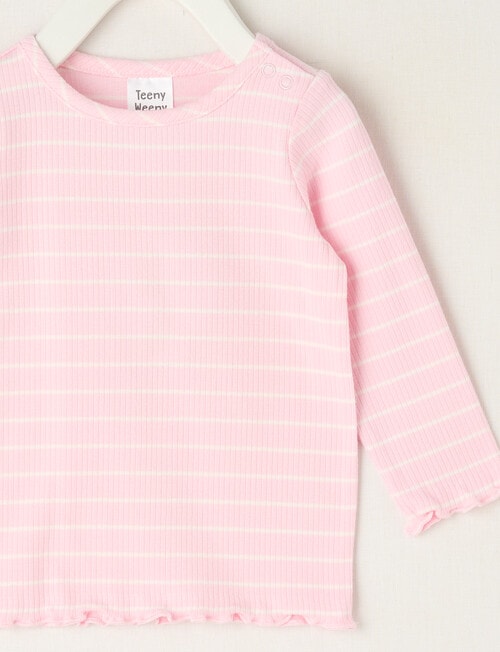 Teeny Weeny Swan Song Play Long-Sleeve Rib Stripe Tee, Pink & White product photo View 02 L