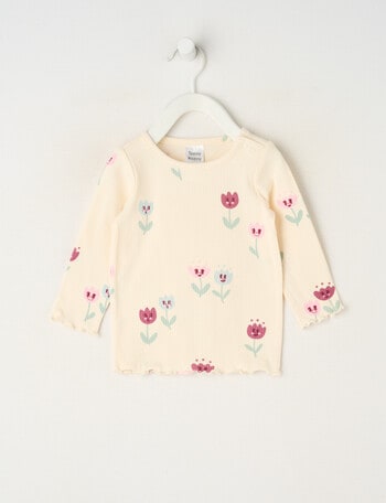 Teeny Weeny Swan Song Play Long-Sleeve Rib Tee Floral, Cream & Pink product photo