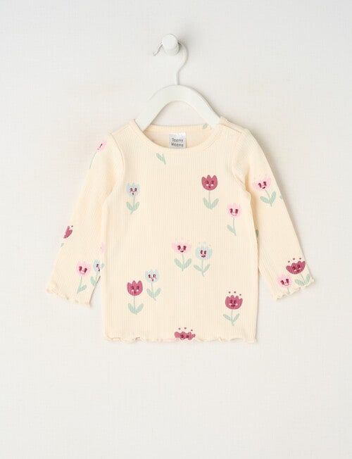 Teeny Weeny Swan Song Play Long-Sleeve Rib Tee Floral, Cream & Pink product photo
