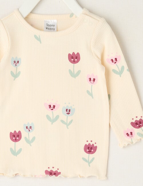 Teeny Weeny Swan Song Play Long-Sleeve Rib Tee Floral, Cream & Pink product photo View 02 L