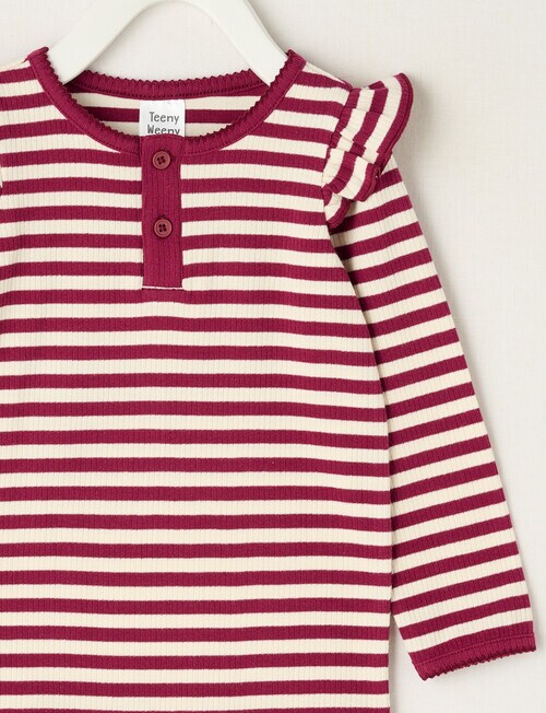 Teeny Weeny Swan Song Play Long-Sleeve Rib Frill Strip Tee, Cream & Cherry product photo View 02 L