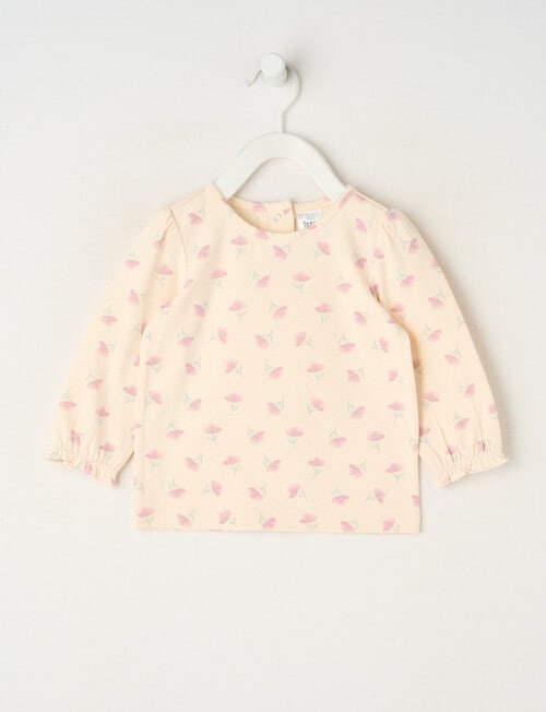 Teeny Weeny Swan Song Play Long-Sleeve Flower Tee, Cream & Pink product photo
