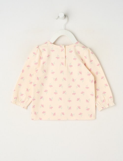 Teeny Weeny Swan Song Play Long-Sleeve Flower Tee, Cream & Pink product photo View 02 L