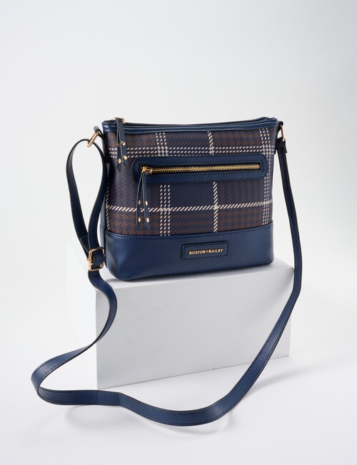 Boston + Bailey Boba Check Printed Crossbody Bag, Navy product photo