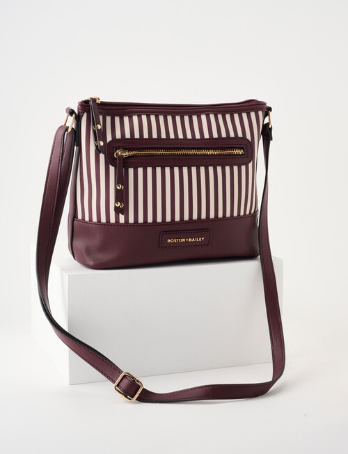 Boston + Bailey Stripe Printed Crossbody Bag, Burgundy & Tan product photo
