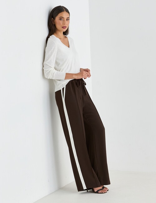 Whistle Straight Leg Side Stripe Pant, Shorter Length, Cacao & Ivory product photo View 03 L