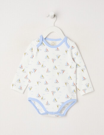 Little Bundle Essentials Stretch Cotton Long-Sleeve Sail Boat Bodysuit product photo