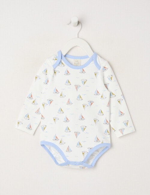 Little Bundle Essentials Stretch Cotton Long-Sleeve Sail Boat Bodysuit product photo
