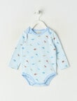 Little Bundle Stretch Cotton Long-Sleeve Dino Bodysuit, Blue product photo