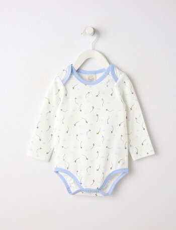 Little Bundle Essentials Stretch Cotton Long-Sleeve Kite Bodysuit, White & Blue product photo