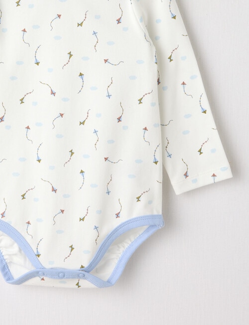 Little Bundle Essentials Stretch Cotton Long-Sleeve Kite Bodysuit, White & Blue product photo View 02 L