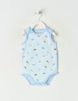 Little Bundle Stretch Cotton Sleeveless Dino Bodysuit, Blue product photo