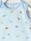Little Bundle Stretch Cotton Sleeveless Dino Bodysuit, Blue product photo View 02 S