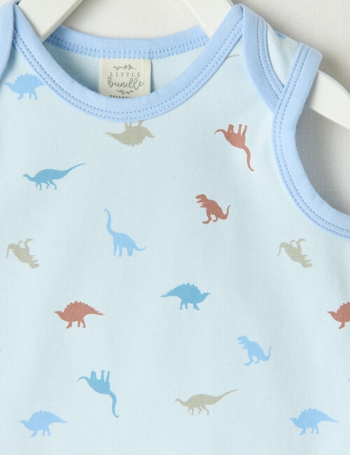 Little Bundle Stretch Cotton Sleeveless Dino Bodysuit, Blue product photo View 02 L