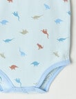 Little Bundle Stretch Cotton Sleeveless Dino Bodysuit, Blue product photo View 03 S