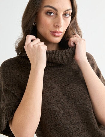 Oliver Black Roll Neck Slouch 2 Tone Top, Chocolate product photo
