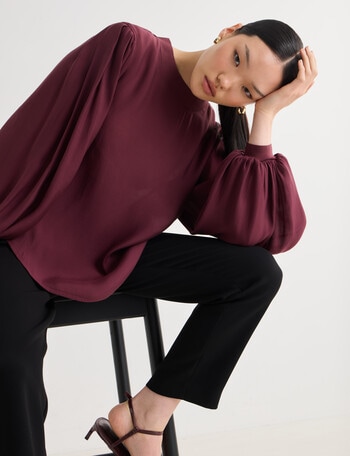 State of play Luna Long Sleeve Blouse, Dark Cherry product photo