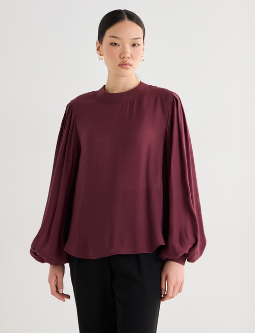 State of play Luna Long Sleeve Blouse, Dark Cherry product photo View 05 L