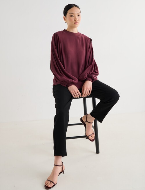 State of play Luna Long Sleeve Blouse, Dark Cherry product photo View 07 L