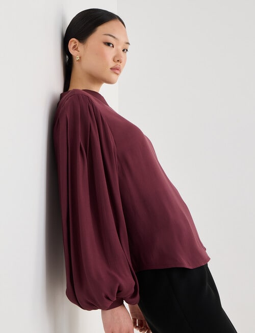 State of play Luna Long Sleeve Blouse, Dark Cherry product photo View 08 L