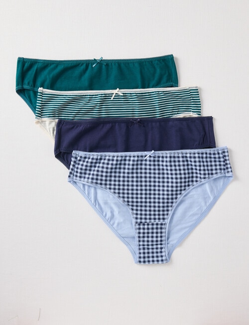 Lyric Gingham Stripe Bikini Briefs, 4-Pack, Blue & Green product photo View 03 L