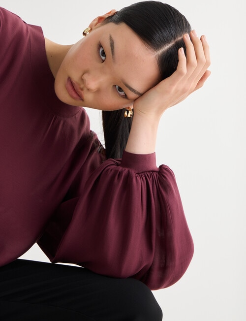 State of play Luna Long Sleeve Blouse, Dark Cherry product photo View 06 L