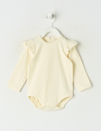 Little Bundle Stretch Cotton Long-Sleeve Bodysuit, Cream product photo